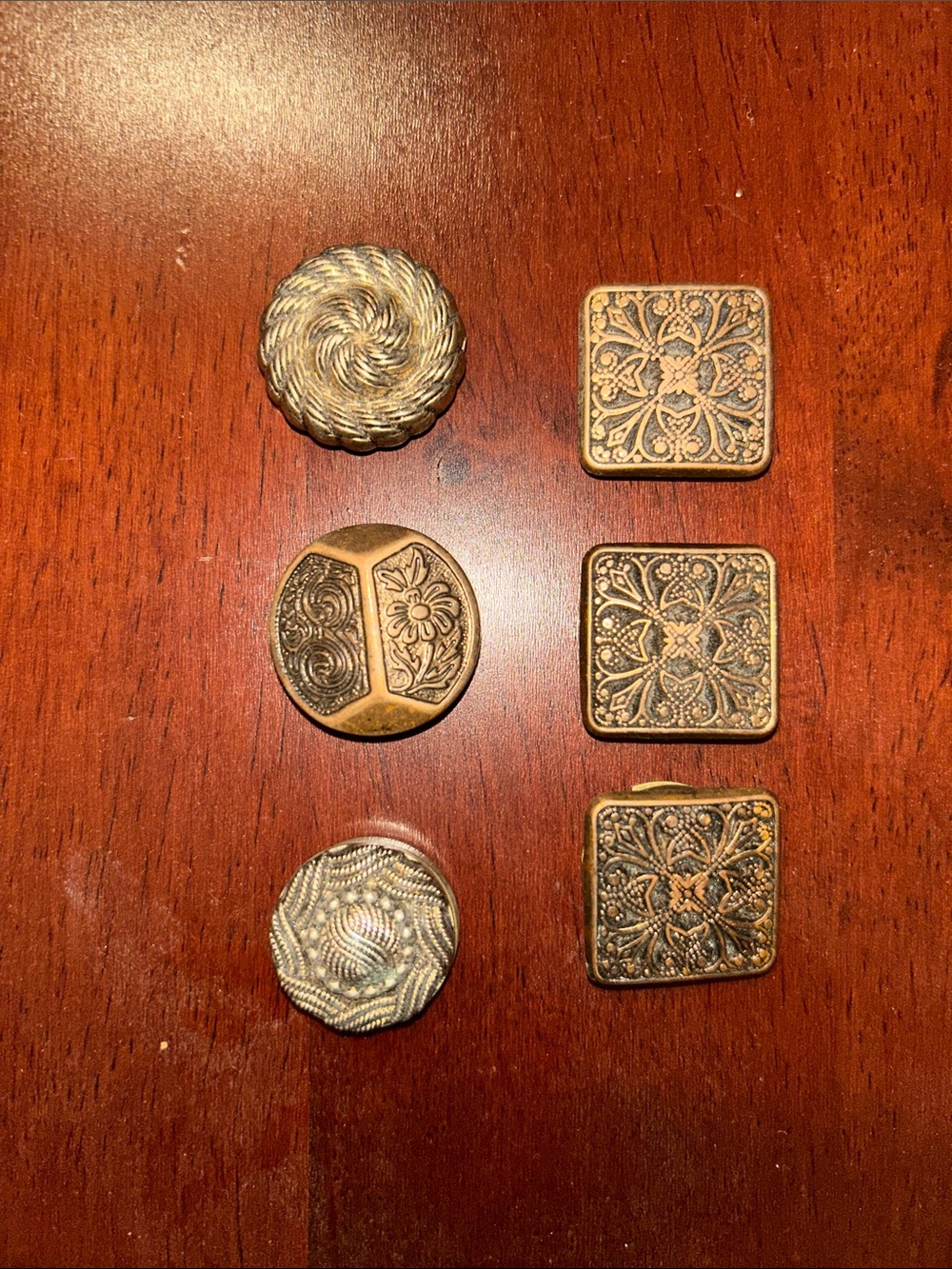 Assorted Ornate Brass Buttons - Set of 6